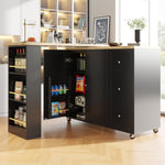 360° Rotating Bar Table Extendable On Casters Storage Island 3 Drawers Black