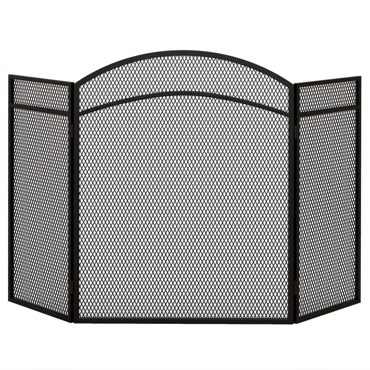 Fireplace Guard, 3 Panels, Folding Screen, Metal, Black