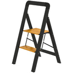 Folding Stepladder 2-Step, Handle, Non-Slip, 150 kg, Aluminium Black