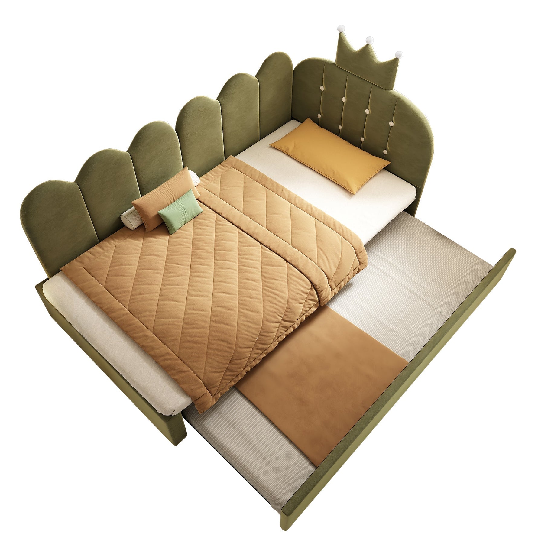 L-Shape Sofa Bed with Pull-out Guest Bed and Crown Lattice Design, 90x200cm, Green Velvet