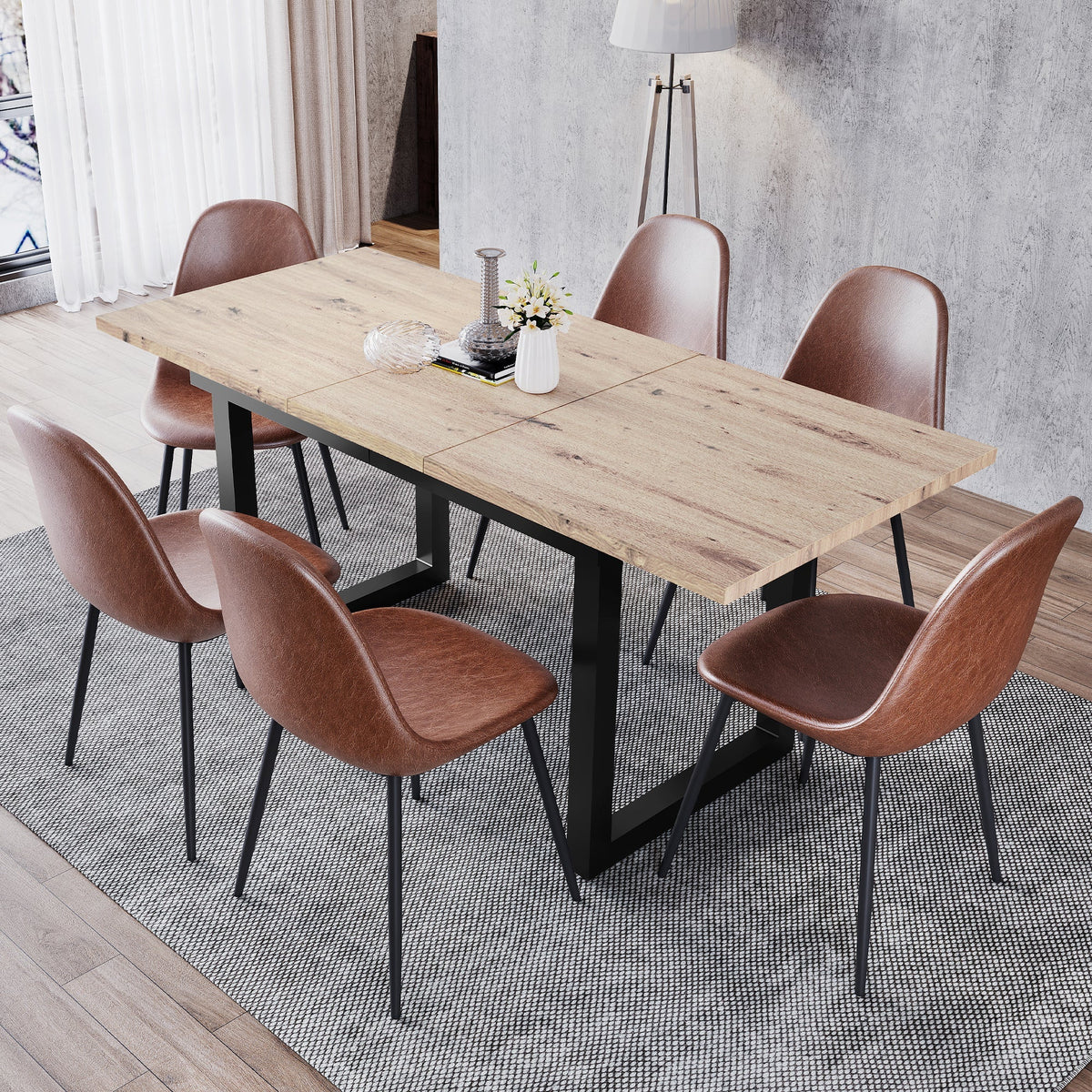 Extendable Dining Table 140/180cm Rectangular Industrial Foldable - Oak Look/Black