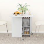Folding Dining Table, Mobile 2-4 Person Storage Table, White