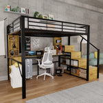 Metal Loft Bed 140x200cm with Desk & Wardrobe, Black