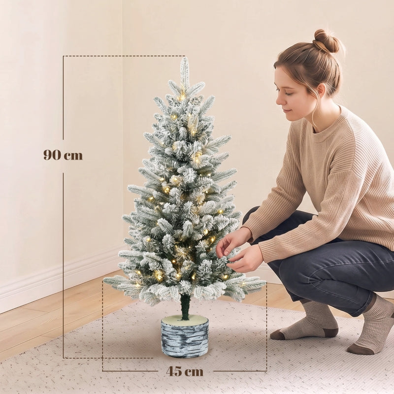Artificial Christmas Tree 90cm, 50 LED Lights & Snow, Green