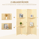 Bamboo Room Divider, 2 Shelves, Foldable, Natural