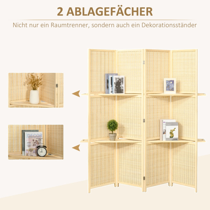Bamboo Room Divider, 2 Shelves, Foldable, Natural