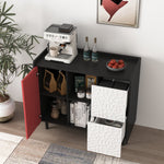 Sideboard Buffet Cabinet with 2 Drawers & Open Storage - Black/Red
