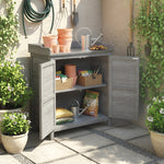 Garden Cabinet Tool Shed Potting Table Galvanized Worktop 2 Shelves - Grey