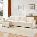 4-Seater Straight Corduroy Sofa with Under-Seat Storage and Freestanding Ottoman, Beige