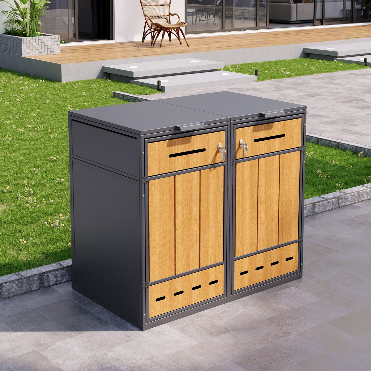 Bin Storage Unit, 120-240 Litre Capacity, Double Door, Lockable with Ventilation, Galvanized Steel