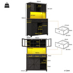 Tall Kitchen Cabinet with LED Lighting and Adjustable Shelves, Black