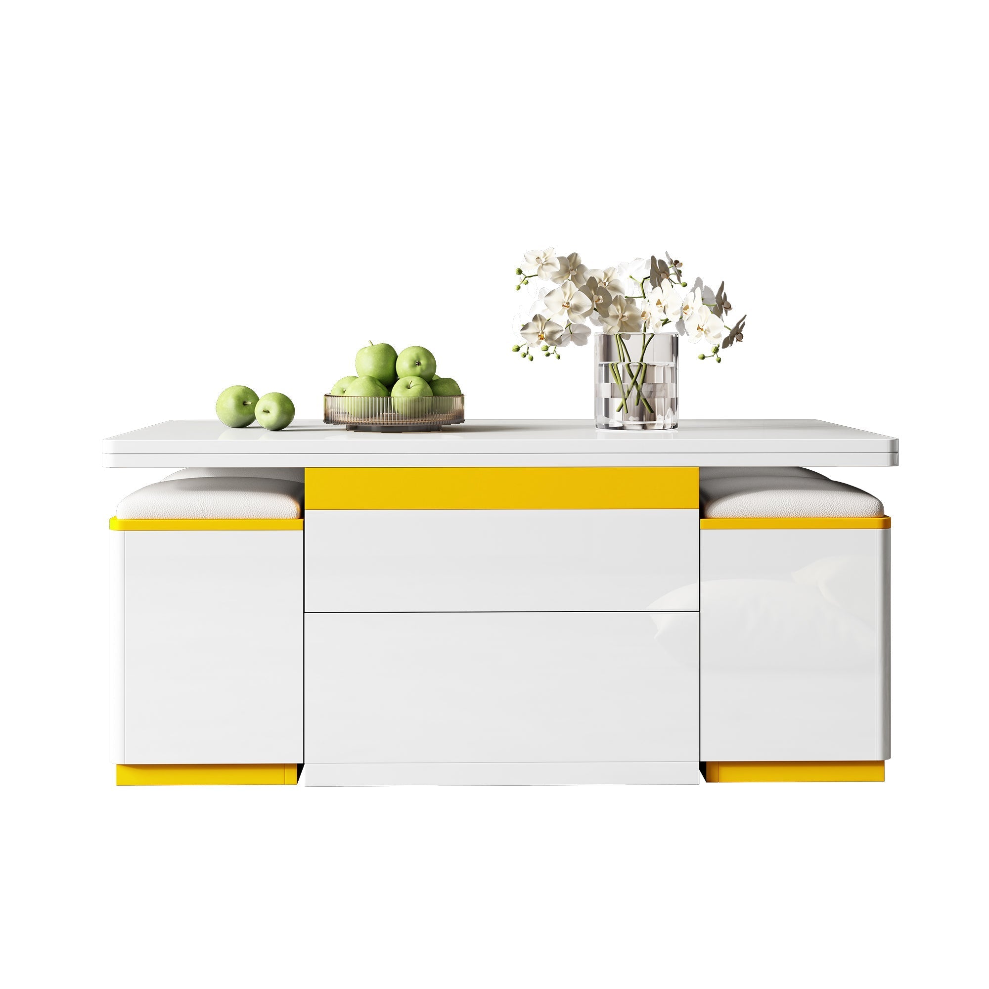 Coffee Table Multifunctional High-Gloss Adjustable Foldable Dining 100x50x43cm - White