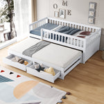 Solid Wood Sofa Bed 90x200cm with Pull-Out Bed & 2 Drawers, White