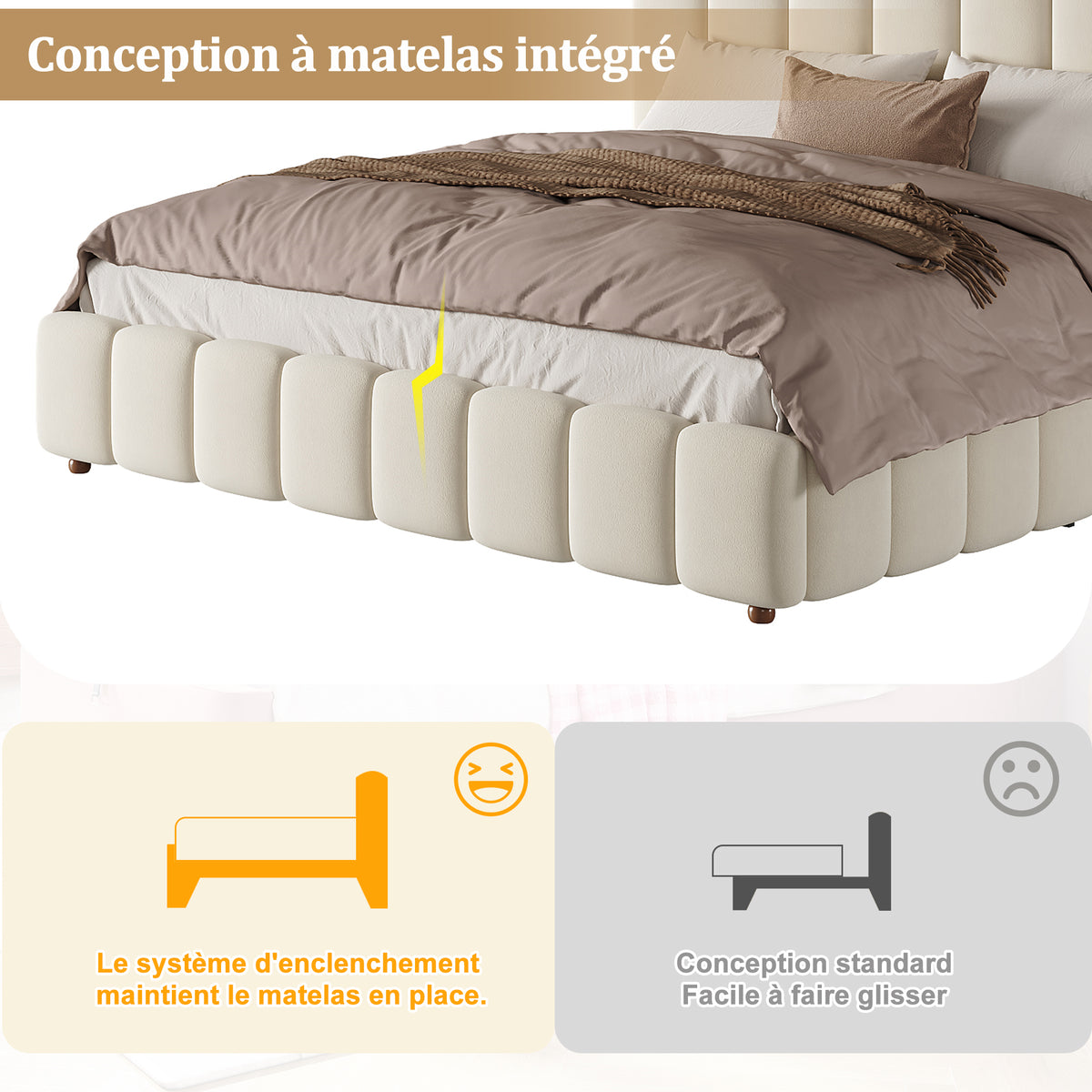Upholstered Double Bed 160x200cm with Storage, Beige Velvet