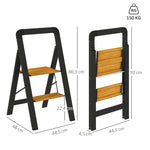 Folding Stepladder 2-Step, Handle, Non-Slip, 150 kg, Aluminium Black