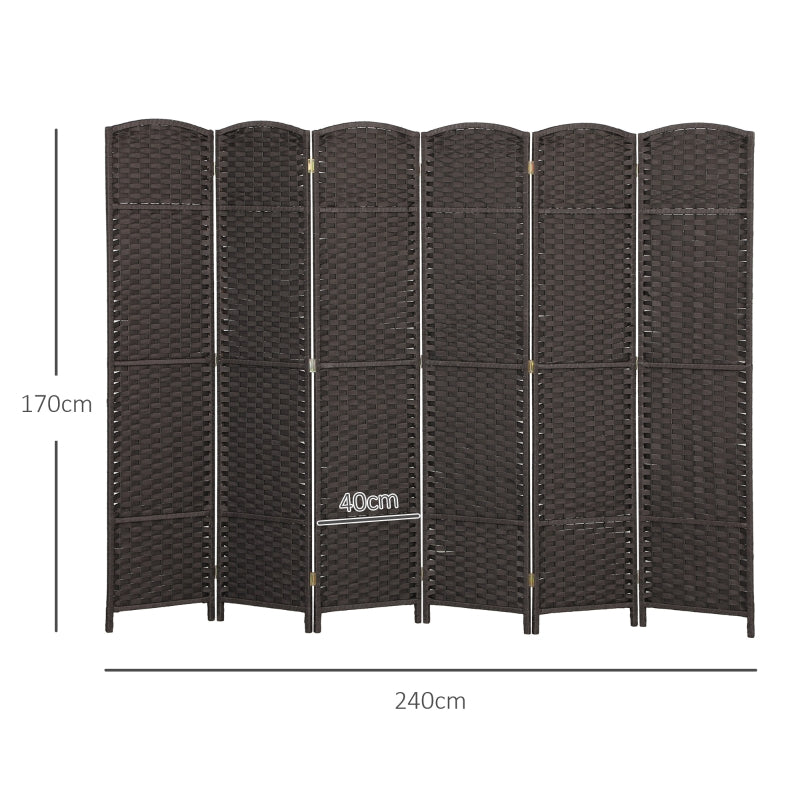 6-Panel Room Divider, Foldable Privacy Screen, Home Office, Brown