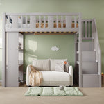 Loft Bed, 90 x 200 cm, Storage Stairs & Compartments, Wood, Grey