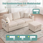 Velvet Sofa, LED USB-C Storage Footrest Cup Holders, Beige
