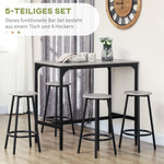 Bar Table with Stool Set, 5-Piece Industrial Design, Metal, Gray
