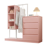 Drawer Cabinet Wardrobe Set, Sideboard Clothes Rail W140/W40/H135, Pink