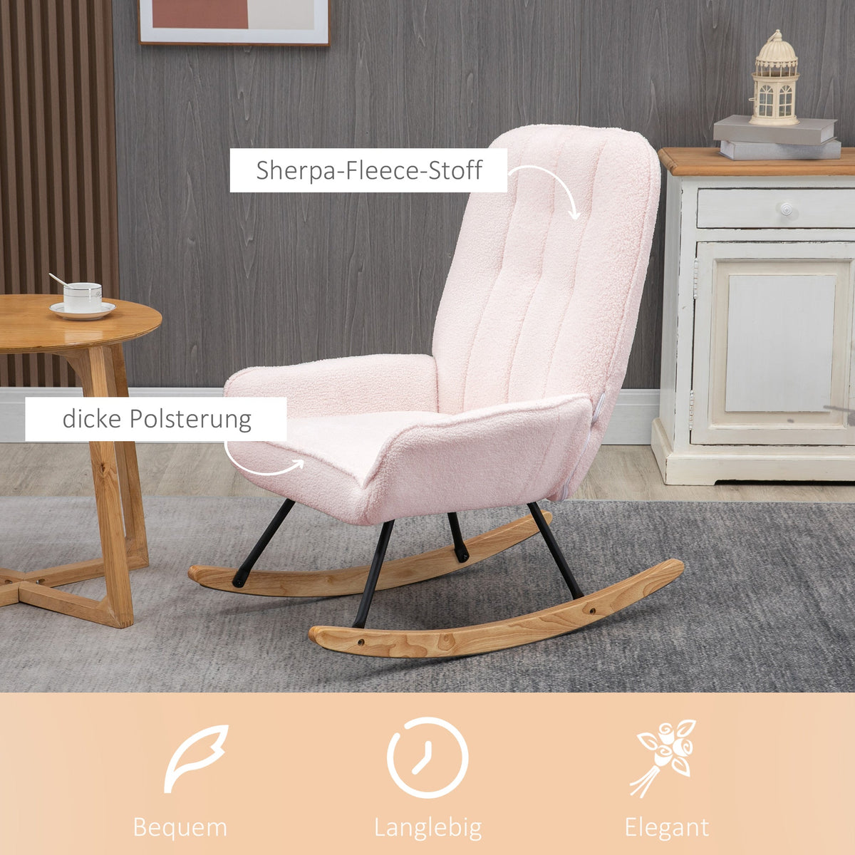 Rocking Chair Padded Relaxing Chair with Sherpa Fleece, Pink