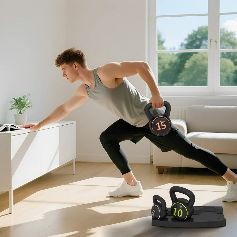 Kettlebell Set 3pc 2.2/4.5/6.8kg Weights Plastic Casing Black