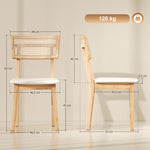 Dining Chair, Rattan Backrest, Faux Leather Seat, Rubber Wood, Natural Wood