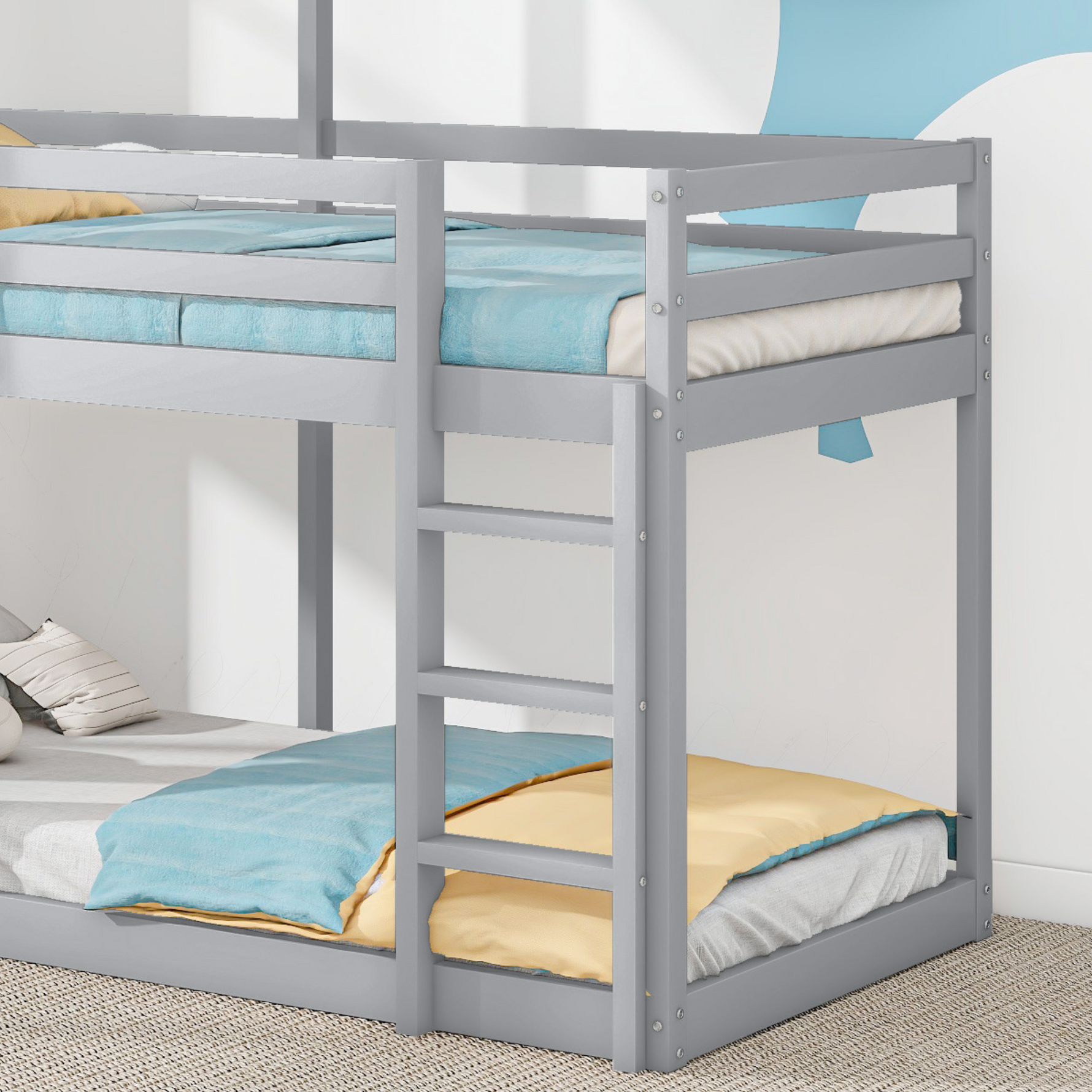 Bunk Bed 90x200cm House Bed with Ladder and Canopy Solid Wood Grey