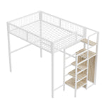 Loft Bed with Integrated Wardrobe and Safety Ladder, Black and White MDF and Metal