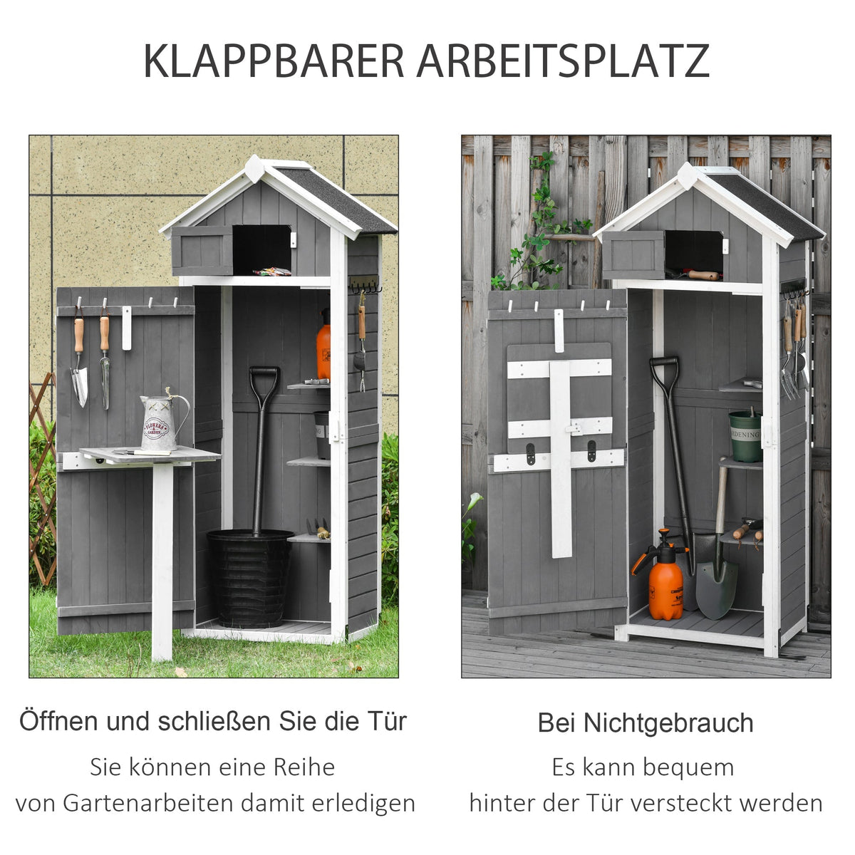 Garden Cabinet Wooden Tool Shed with Door and Roof Grey