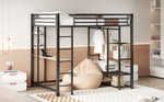 Metal Loft Bed, 140x200 cm, with Ladder, Table, and Storage, Black
