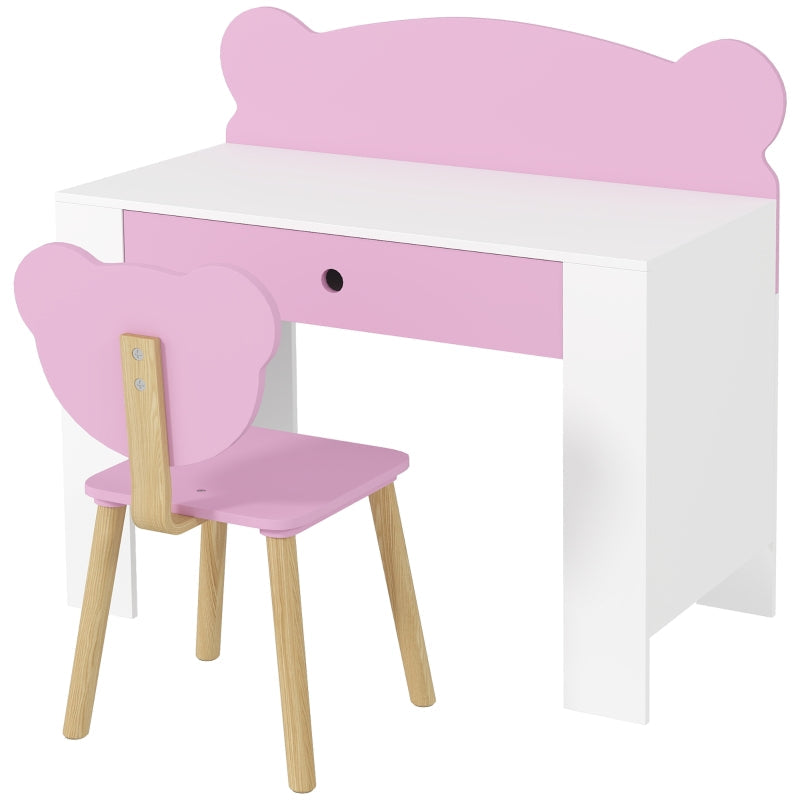 AIYAPLAY Children's Desk Set with Table Top & Drawer, Bear Shape, Pink