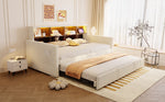 Upholstered Sofa Bed 90x190cm with Storage Headboard, LED and Charging Ports, Beige Velvet