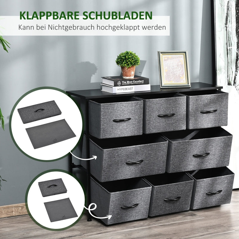 Chest of Drawers, 8 Fabric Drawers, Metal Frame, Dark Gray