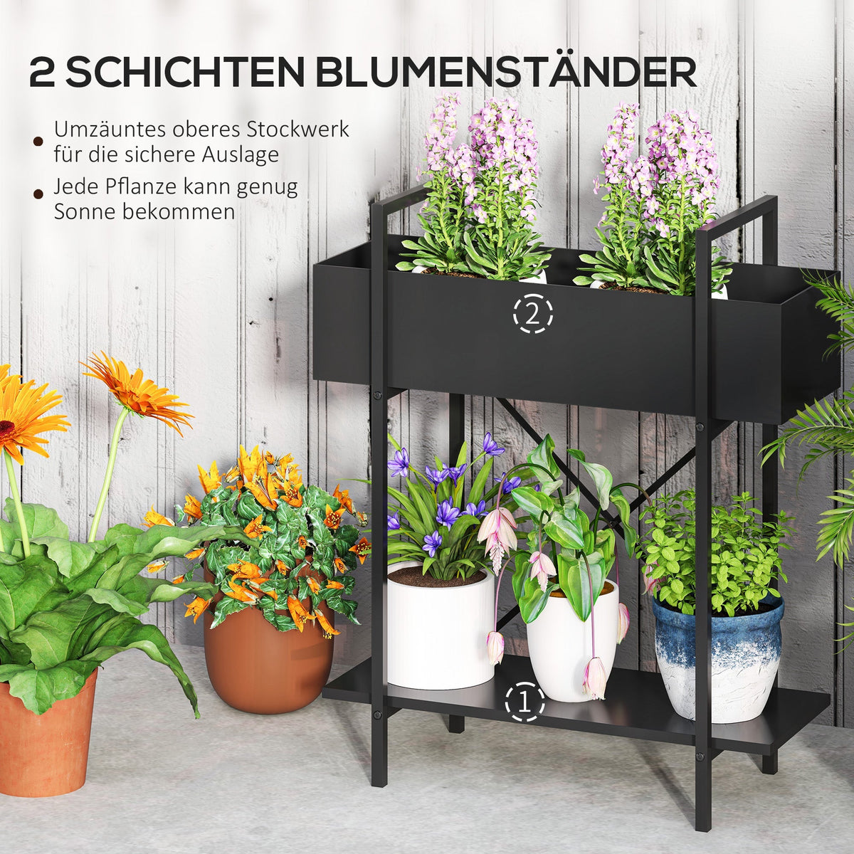 2-Tier Plant Stand, 70cm High, Metal, Black