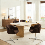 Moby Premium Swivel Dining Chair - Deep Seat High Armrests Stainless Steel Frame - Mocha Fabric