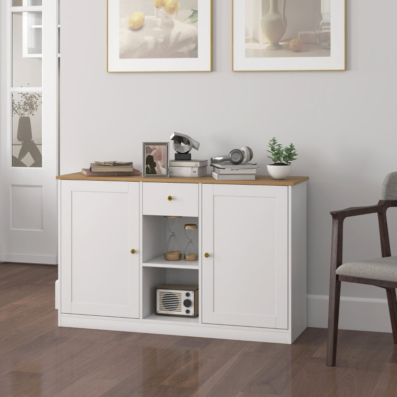 Sideboard Storage Cabinet with Drawer, 2 Doors, 2 Open Shelves, White