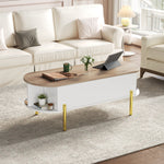 Coffee Table 120x50x43cm Height-Adjustable Hidden Storage 7 Shelves Wood/White