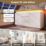 Chest of Drawers, High-Gloss Sideboard with 2 Doors & 3 Drawers, LED Lighting, White