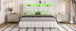 Upholstered Platform Bed 160x200 LED USB Storage Adjustable Headboard - White