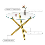Round Dining Table Tempered Glass Top Gold Legs 80x80cm