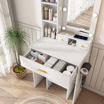 Small Vanity Desk Set with LED Mirror & Stool, White