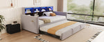 Upholstered Sofa Bed 90x190cm with Storage Headboard, LED Lights and Charging Ports, Velvet, Light Grey