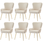 Velvet Dining Chair Set of 6, Luxurious Lounge with Armrests, Lumbar Support, Gold Legs, Beige
