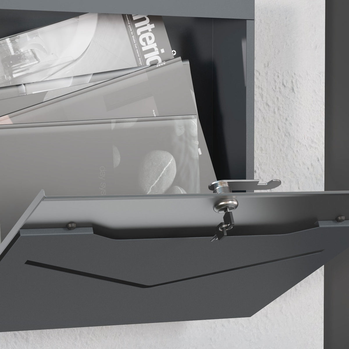Anthracite Wall-Mounted Mailbox, Newspaper Compartment, Viewing Window, Galvanized Steel