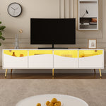 Modern TV Cabinet 180x50cm LED Lighting Glass Front Storage Lowboard White Gold Metal
