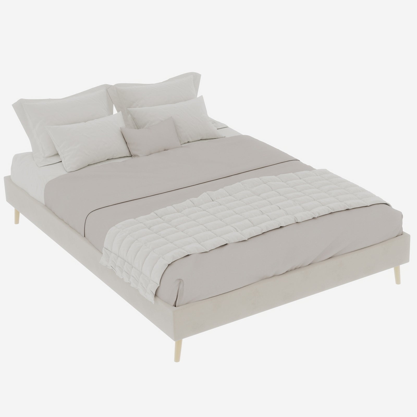 Modern Minimalist Bed Frame 140x200 Low-Profile Dutch Velvet, Beige