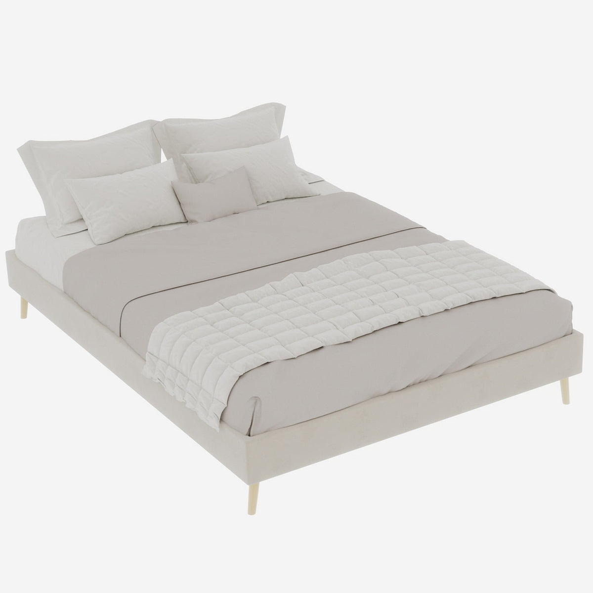 Modern Minimalist Bed Frame 140x200cm Low-Profile Dutch Velvet Beige