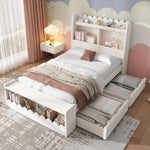 Children's Bed Storage with Drawers Shelf Bench 90x190cm Wood White Oak Finish