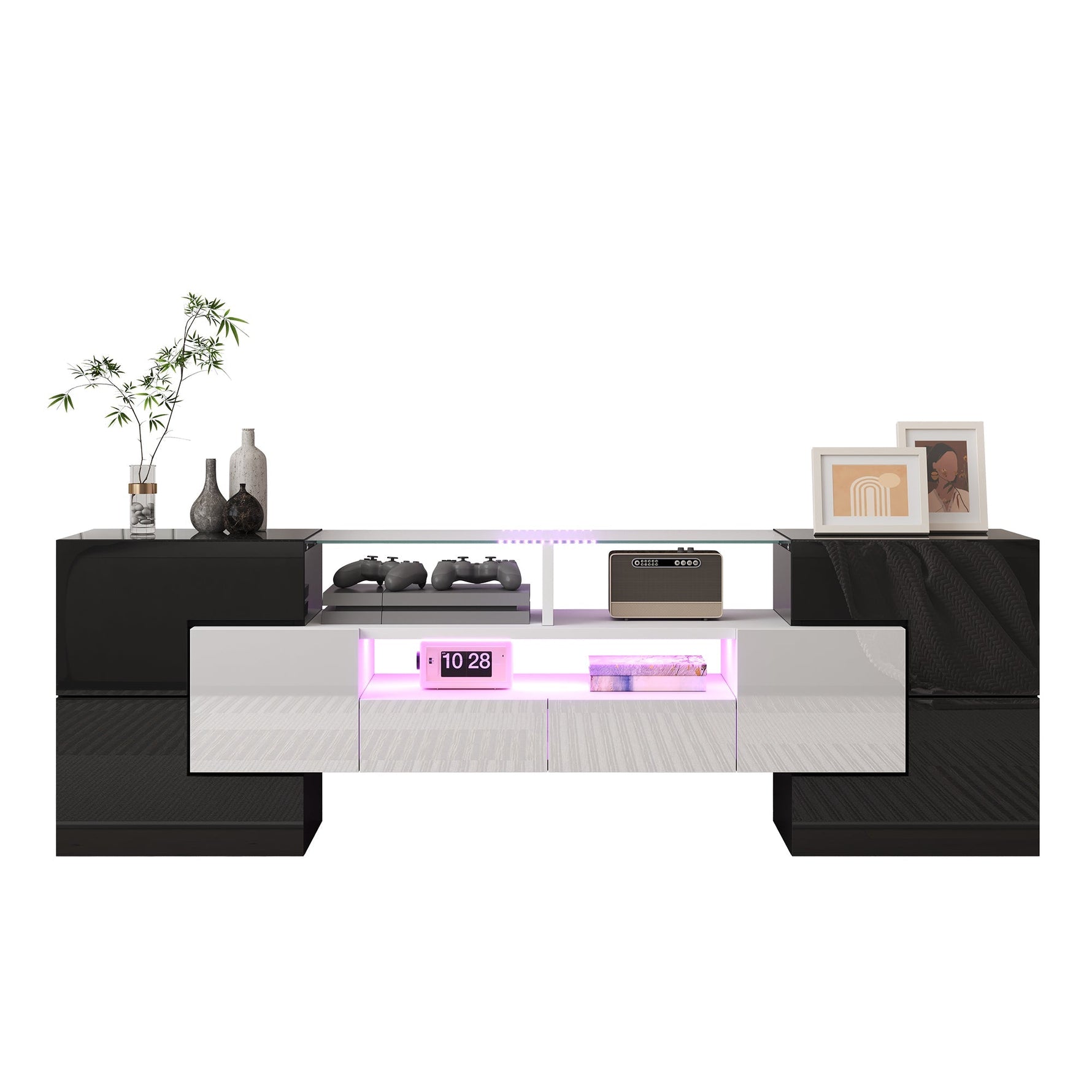 Stylish TV Cabinet Lowboard 145cm LED High-Gloss White